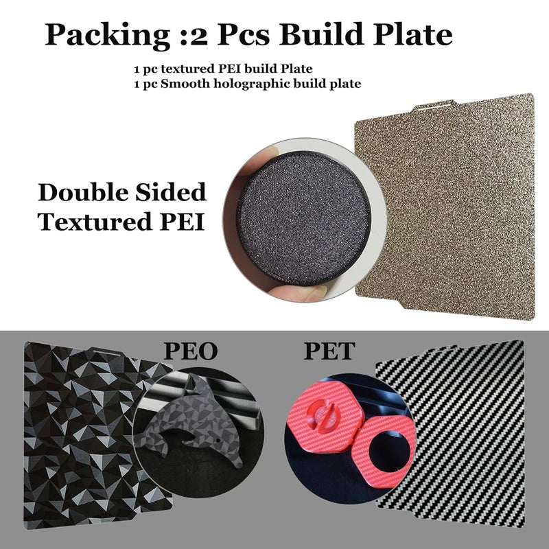 Wefuit 2pk PLA Plate 257x257mm Double Sided PEO PET Build Plate+Textured PEI Spring Steel Sheet Flexible Platform Print Bed PEI/PEO/PET Sheet for Bambu Lab P1P/P1S/A1/X1/X1C/X1E 3D Printer - Image 2